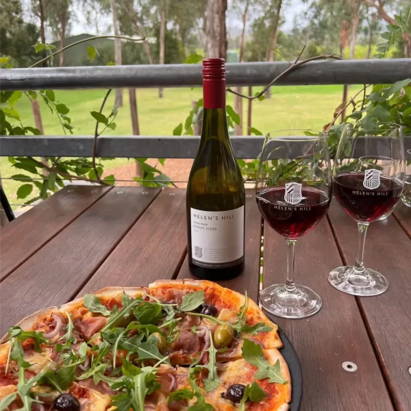 Helen's Hill Estate - Pizza and glass of wine