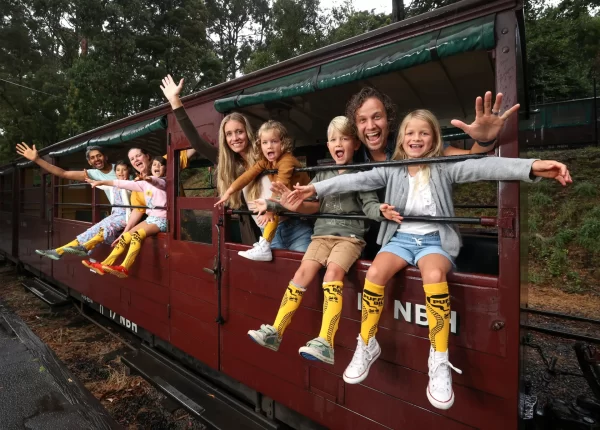 Sitting on sills relaunch_Puffing Billy Railway_Excursion Train Carriage